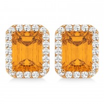 Emerald Cut Citrine & Diamond Halo Earrings 14k Rose Gold (2.30ct)