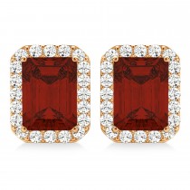 Emerald Cut Garnet & Diamond Halo Earrings 14k Rose Gold (2.70ct)