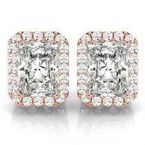 Emerald Cut Lab Diamond Halo Earrings 14k Rose Gold (2.42ct)