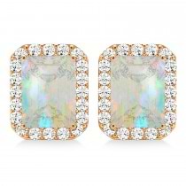 Emerald Cut Opal & Diamond Halo Earrings 14k Rose Gold (1.50ct)