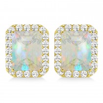 Emerald Cut Opal & Diamond Halo Earrings 14k Yellow Gold (1.50ct)