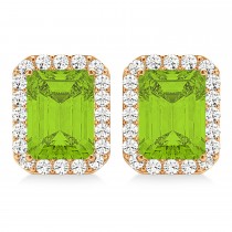 Emerald Cut Peridot & Diamond Halo Earrings 14k Rose Gold (2.30ct)