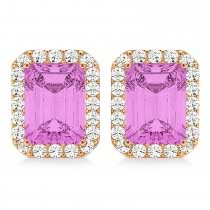 Emerald Cut Pink Sapphire & Diamond Halo Earrings 14k Rose Gold (2.60ct)
