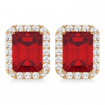 Emerald Cut Ruby & Diamond Halo Earrings 14k Rose Gold (2.60ct)