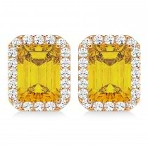 Emerald Cut Yellow Sapphire & Diamond Halo Earrings 14k Rose Gold (2.60ct)