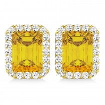 Emerald Cut Yellow Sapphire & Diamond Halo Earrings 14k Yellow Gold (2.60ct)
