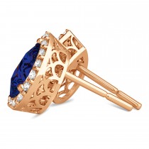 Teardrop Blue Sapphire & Diamond Halo Earrings 14k Rose Gold (1.74ct)