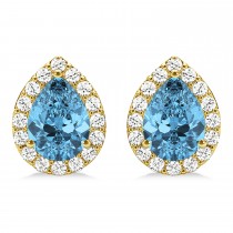 Teardrop Blue Topaz & Diamond Halo Earrings 14k Yellow Gold (2.24ct)