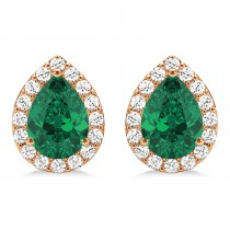 Teardrop Emerald & Diamond Halo Earrings 14k Rose Gold (1.64ct)