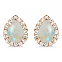 Teardrop Opal & Diamond Halo Earrings 14k Rose Gold (0.94ct)