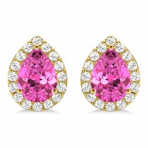 Teardrop Pink Sapphire & Diamond Halo Earrings 14k Yellow Gold (1.74ct)