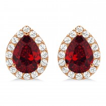 Teardrop Ruby & Diamond Halo Earrings 14k Rose Gold (1.74ct)