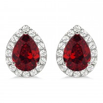 Teardrop Ruby & Diamond Halo Earrings 14k White Gold (1.74ct)