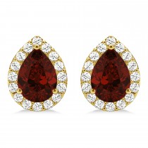 Teardrop Ruby & Diamond Halo Earrings 14k Yellow Gold (1.74ct)