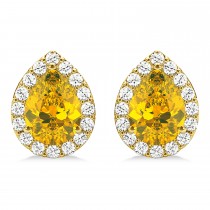 Teardrop Yellow Sapphire & Diamond Halo Earrings 14k Yellow Gold (1.74ct)