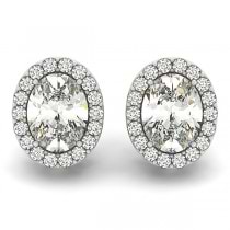 Oval-shape Diamond Halo Stud Earrings 18k White Gold (1.20ct)