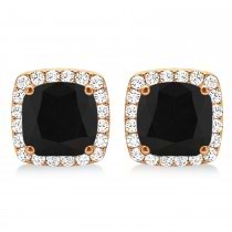 Cushion Cut Black & White Diamond Halo Earrings 14k Rose Gold (1.22ct)