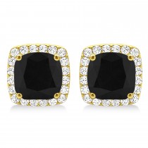 Cushion Cut Black & White Diamond Halo Earrings 14k Yellow Gold (1.22ct)