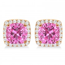 Cushion Cut Pink Sapphire & Diamond Halo Earrings 14k Rose Gold (1.50ct)