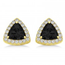 Trilliant Cut Black & White Diamond Halo Earrings 14k Yellow Gold (1.07ct)