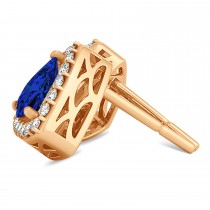 Trilliant Cut Blue Sapphire & Diamond Halo Earrings 14k Rose Gold (0.93ct)