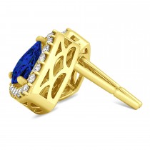 Trilliant Cut Blue Sapphire & Diamond Halo Earrings 14k Yellow Gold (0.93ct)
