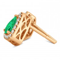 Trilliant Cut Emerald & Diamond Halo Earrings 14k Rose Gold (0.93ct)