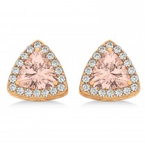 Trilliant Cut Morganite & Diamond Halo Earrings 14k Rose Gold (0.93ct)
