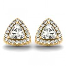 Trilliant Cut Moissanite & Diamond Halo Earrings 14k Yellow Gold (1.07ct)