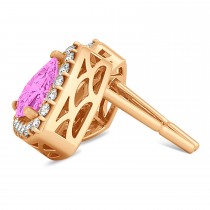 Trilliant Cut Pink Sapphire & Diamond Halo Earrings 14k Rose Gold (0.93ct)