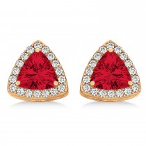 Trilliant Cut Ruby & Diamond Halo Earrings 14k Rose Gold (0.93ct)