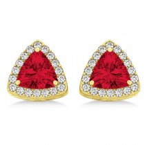 Trilliant Cut Ruby & Diamond Halo Earrings 14k Yellow Gold (0.93ct)