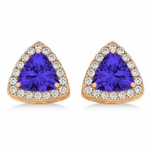 Trilliant Cut Tanzanite & Diamond Halo Earrings 14k Rose Gold (0.93ct)