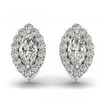 Marquise-shape Diamond Halo Stud Earrings 14k White Gold (0.75ct)
