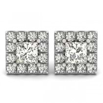 Diamond Princess-cut Halo Stud Earrings 14k White Gold (1.85ct)