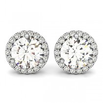 Round Diamond Halo Stud Earrings 14k White Gold (2.22ct)