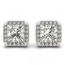 Diamond Princess-cut Square Halo Stud Earrings 14k White Gold (1.70ct)