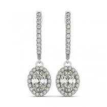 Oval Cut Halo Diamond Drop Earrings in 14k White Gold (1.40ct)