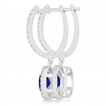 Oval Halo Diamond & Blue Sapphire Drop Earrings in 14k White Gold 1.60ct