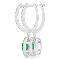 Oval Halo Diamond & Emerald Drop Earrings in 14k White Gold 1.44ct
