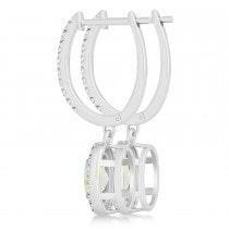 Oval Halo Diamond & Opal Drop Earrings in 14k White Gold 0.96ct