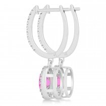 Oval Halo Diamond & Pink Sapphire Drop Earrings in 14k White Gold 1.60ct