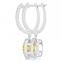 Oval Halo Diamond & Yellow Sapphire Drop Earrings in 14k White Gold 1.60ct