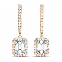Emerald Shape Diamond Halo Dangling Earrings 14k Rose Gold (1.50ct)