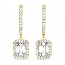 Emerald Shape Diamond Halo Dangling Earrings 14k Yellow Gold (1.50ct)