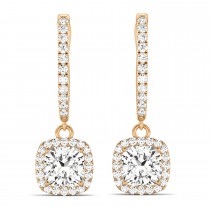 Cushion Shape Lab Diamond Halo Dangling Earrings 14k Rose Gold (2.18ct)