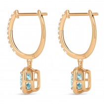 Cushion Aquamarine & Diamond Halo Dangling Earrings 14k Rose Gold (2.70ct)