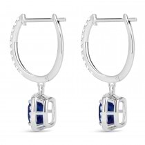 Cushion Lab Blue Sapphire & Lab Diamond Halo Dangling Earrings 14k White Gold (2.70ct)