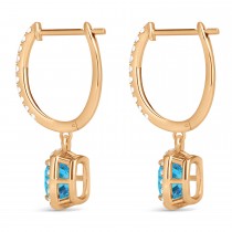Cushion Lab Blue Topaz & Lab Diamond Halo Dangling Earrings 14k Rose Gold (3.00ct)