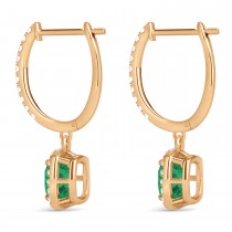 Cushion Lab Emerald & Lab Diamond Halo Dangling Earrings 14k Rose Gold (2.70ct)